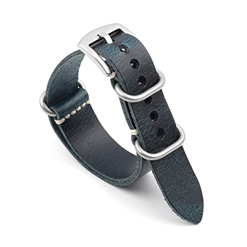 VISIYUBL NATO Strap Leder Armband 20mm 22mm 24mm Vintage Armband for Männer Frauen Armbänder Watch Ersatz (Color : Dark blue-S buckle, Size : 20mm) von VISIYUBL