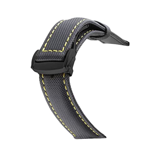 VISIYUBL Nylon-Mix-Leder-Leinwand-Armband for OMEG-A-Geschwindigkeit Sea Master AT150 19mm 20mm 21mm 22mm 23mm Uhrenbügel Fit for fünfzig Faths (Color : Black yellow black, Size : 22mm) von VISIYUBL