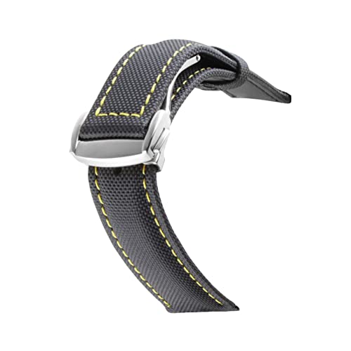 VISIYUBL Nylon-Mix-Leder-Leinwand-Armband for OMEG-A-Geschwindigkeit Sea Master AT150 19mm 20mm 21mm 22mm 23mm Uhrenbügel Fit for fünfzig Faths (Color : Black yellow silver, Size : 20mm) von VISIYUBL