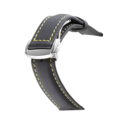 VISIYUBL Nylon-Mix-Leder-Leinwand-Armband for OMEG-A-Geschwindigkeit Sea Master AT150 19mm 20mm 21mm 22mm 23mm Uhrenbügel Fit for fünfzig Faths (Color : Black yellow silver, Size : 21mm) von VISIYUBL