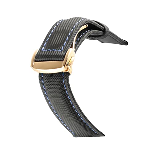 VISIYUBL Nylon-Mix-Leder-Leinwand-Armband for OMEG-A-Geschwindigkeit Sea Master AT150 19mm 20mm 21mm 22mm 23mm Uhrenbügel Fit for fünfzig Faths (Color : Blackblue gold, Size : 19mm) von VISIYUBL