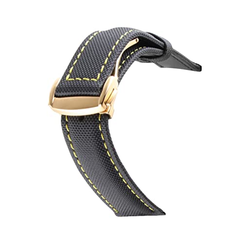 VISIYUBL Nylon-Mix-Leder-Leinwand-Armband for OMEG-A-Geschwindigkeit Sea Master AT150 19mm 20mm 21mm 22mm 23mm Uhrenbügel Fit for fünfzig Faths (Color : Blackyellow gold, Size : 19mm) von VISIYUBL