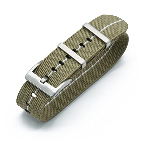 VISIYUBL Nylon NATO-Träger 20mm 22mm Uhren-Bands dauerhafte französische Truppen Militär-Fallschirm Spezielle elastische Uhren-Bands Ersatz for Männer (Color : Khaki White, Size : 20mm) von VISIYUBL