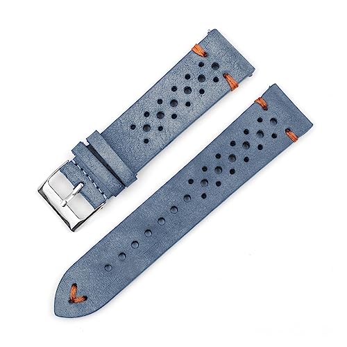 VISIYUBL Ölwachs Leder Watchstrap 18mm 20mm 22mm 24mm Uhrenband Poröse atmungsaktive weiße Nähte for Uhr Armband Zubehör (Color : Gray blue-orangewire, Size : 18mm) von VISIYUBL