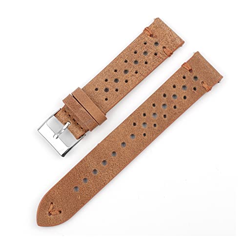 VISIYUBL Ölwachs Leder Watchstrap 18mm 20mm 22mm 24mm Uhrenband Poröse atmungsaktive weiße Nähte for Uhr Armband Zubehör (Color : Khaki-orange wire, Size : 22mm) von VISIYUBL