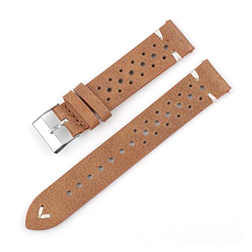 VISIYUBL Ölwachs Leder Watchstrap 18mm 20mm 22mm 24mm Uhrenband Poröse atmungsaktive weiße Nähte for Uhr Armband Zubehör (Color : Khaki-white wire, Size : 20mm) von VISIYUBL