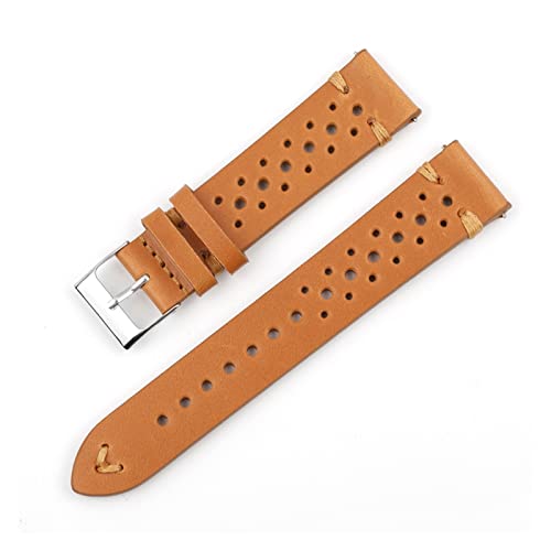 VISIYUBL Ölwachs Leder Watchstrap 18mm 20mm 22mm 24mm Uhrenband Poröse atmungsaktive weiße Nähte for Uhr Armband Zubehör (Color : Yellow brown, Size : 20mm) von VISIYUBL