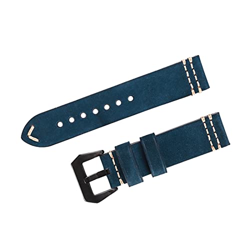 VISIYUBL Ölwachs Lederuhrbänder 20mm 22mm 24mm Lederband Fit for Huawei Uhr GT/Fit for Amazfit Fit for BIP Watch-Bands Fit for Panerai Vintage (Color : Blue-black, Size : 22mm) von VISIYUBL