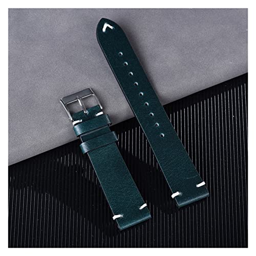 VISIYUBL Ölwachs Retro Farbänderung Watch Strap Parts Frauen Männer Business Watchband 20mm 22mm Lederarmband Armband Zubehör (Color : Dark Green, Size : 22mm) von VISIYUBL