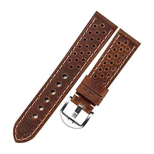 VISIYUBL Poröser Lederarmband for Uhr Armband Band Gürtel Atmungsaktiv Leder Uhren Bands Armband 20mm 22mm 23mm Vintage grün grau (Color : Brown, Size : 22mm) von VISIYUBL