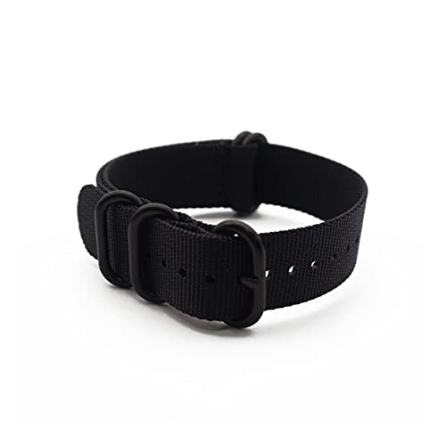 VISIYUBL Premium Nylon Black Ringe Buckle Armband Armband Armband Band Nato. Zulu Watch Strap 20mm 22mm Ersetzen Sie das Uhrenband (Color : Black, Size : 20mm) von VISIYUBL