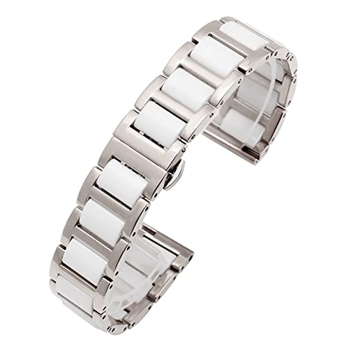 VISIYUBL Premium-Qualität-keramisches Stahlband mit Schmetterlingsschnalle Quick Release-Armband 20mm 22mm Geeignet for eine Vielzahl von Uhrenmarken (Color : White Silver, Size : 20mm) von VISIYUBL