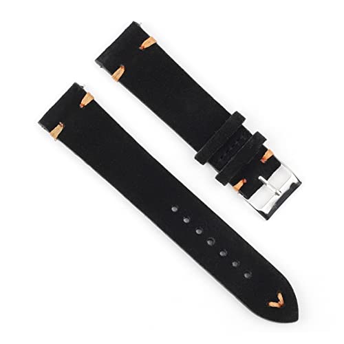 VISIYUBL Retro Leder Armband 18mm 20mm 22mm 24mm Braun Watchstrap Edelstahl Silber Schnalle for Männer Frauen Watch Ersatz (Color : Black-orange wire, Size : 24mm) von VISIYUBL