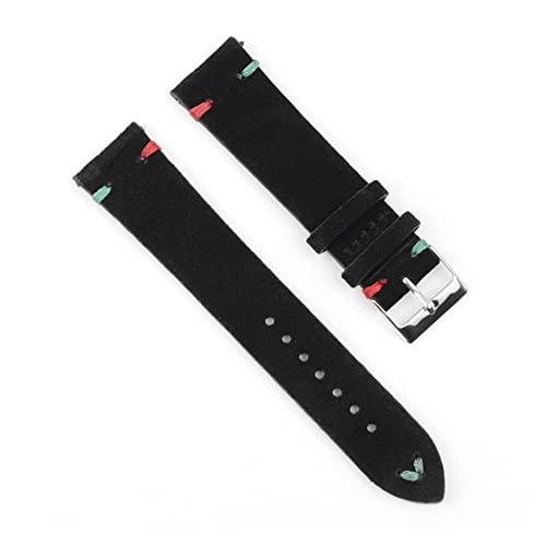 VISIYUBL Retro Leder Armband 18mm 20mm 22mm 24mm Braun Watchstrap Edelstahl Silber Schnalle for Männer Frauen Watch Ersatz (Color : Black-red green wire, Size : 24mm) von VISIYUBL