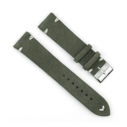 VISIYUBL Retro Leder Armband 18mm 20mm 22mm 24mm Braun Watchstrap Edelstahl Silber Schnalle for Männer Frauen Watch Ersatz (Color : Green-white wire, Size : 22mm) von VISIYUBL