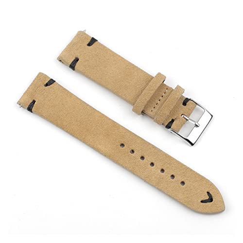 VISIYUBL Retro Leder Armband 18mm 20mm 22mm 24mm Braun Watchstrap Edelstahl Silber Schnalle for Männer Frauen Watch Ersatz (Color : Khaki-black wire, Size : 20mm) von VISIYUBL