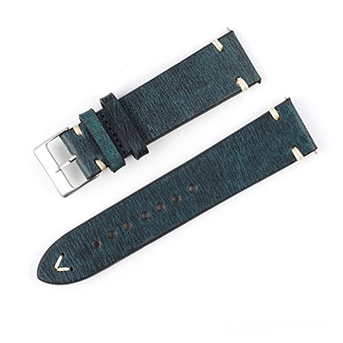 VISIYUBL Retro Leder Armband 18mm 20mm 22mm 24mm Stanieller Stahl Pin Schnalle Watch Strap Band Gürtel Ersatz (Color : A-Blue, Size : 18mm) von VISIYUBL