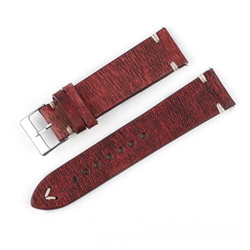 VISIYUBL Retro Leder Armband 18mm 20mm 22mm 24mm Stanieller Stahl Pin Schnalle Watch Strap Band Gürtel Ersatz (Color : C-Red, Size : 22mm) von VISIYUBL