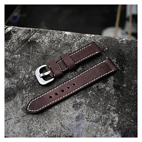 VISIYUBL Retro handgemachtes Uhrband 20mm 22mm 24mm Vintage Leder Uhrenarmband Armband Armband Gürtel D Schnalle Fit for Panerai (Color : Brown, Size : 24mm) von VISIYUBL