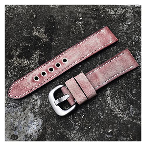 VISIYUBL Retro handgemachtes Uhrband 20mm 22mm 24mm Vintage Leder Uhrenarmband Armband Armband Gürtel D Schnalle Fit for Panerai (Color : Pink, Size : 22mm) von VISIYUBL