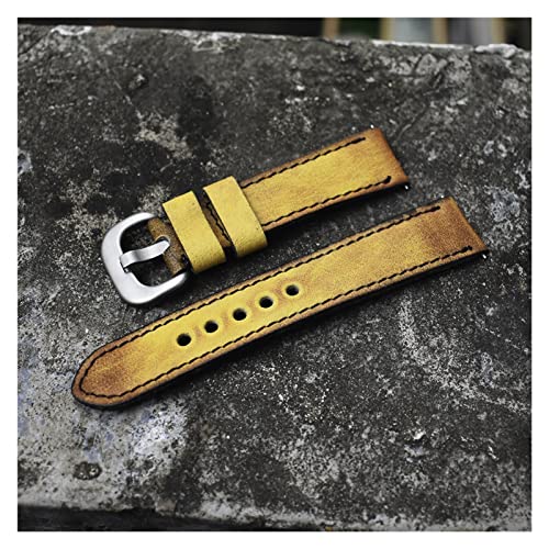 VISIYUBL Retro handgemachtes Uhrband 20mm 22mm 24mm Vintage Leder Uhrenarmband Armband Armband Gürtel D Schnalle Fit for Panerai (Color : Yellow, Size : 20mm) von VISIYUBL