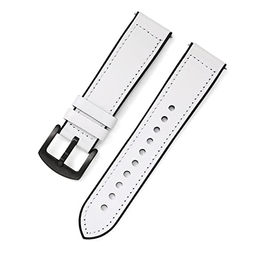 VISIYUBL Silikon Leder Uhrenband Schnellveröffentlichung Watch Band Armband 20mm 22mm Smart Watch Gurt for Männer Frauen Uhren Accessoires (Color : White, Size : 20mm) von VISIYUBL