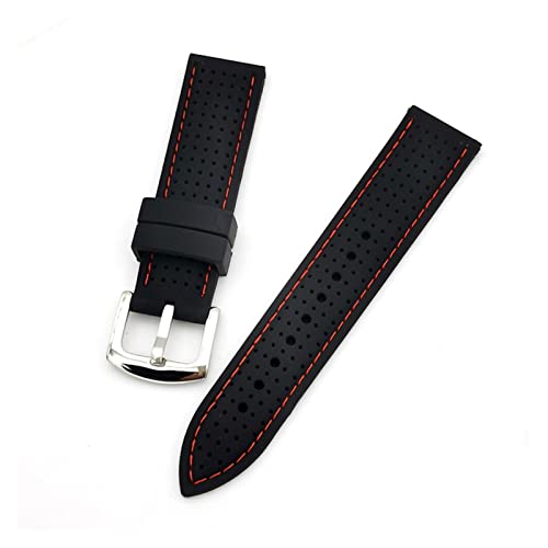 VISIYUBL Silikon Uhrengurt 20mm 22 mm universell weicher Gummi -Sport -wasserdicht atmungsaktives Armband -Accessoires (Color : Black Red line, Size : 22mm) von VISIYUBL