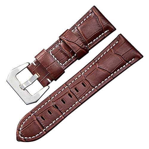 VISIYUBL Slub Muster Leder Uhrenarmband Zubehör 20mm 22mm 24mm 26mm Mode Ersatz Armband Stahlschnalle Universal Watch Strap (Color : 1, Size : SILVER BUCKLE_26MM) von VISIYUBL