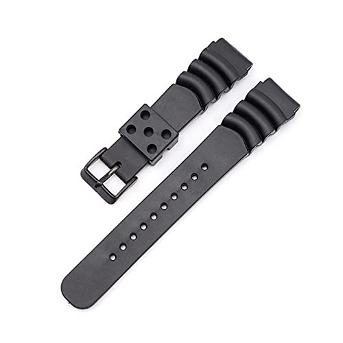 VISIYUBL Tauchfluor-Gummi-Uhr-Armband 20mm 22mm 24mm wasserdichte Sport-Handgelenk-Armbanduhr-Armband-Fit for Seiko-Taucher Tauchen for Casio (Color : Black Black Buckle, Size : 20mm) von VISIYUBL