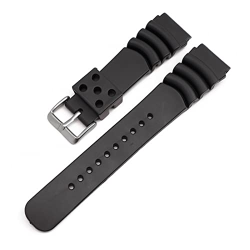 VISIYUBL Tauchfluor-Gummi-Uhr-Armband 20mm 22mm 24mm wasserdichte Sport-Handgelenk-Armbanduhr-Armband-Fit for Seiko-Taucher Tauchen for Casio (Color : Black Silver Bukcle, Size : 22mm) von VISIYUBL