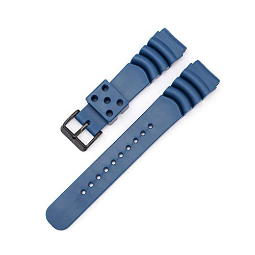 VISIYUBL Tauchfluor-Gummi-Uhr-Armband 20mm 22mm 24mm wasserdichte Sport-Handgelenk-Armbanduhr-Armband-Fit for Seiko-Taucher Tauchen for Casio (Color : Blue Black Buckle, Size : 24mm) von VISIYUBL