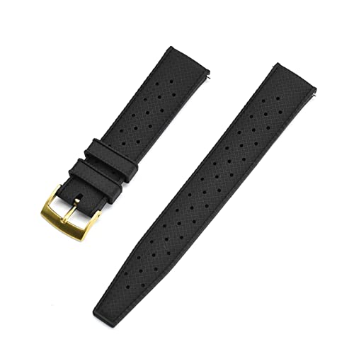 VISIYUBL Tropischer Gummi-Riemen 20mm 22mm Uhren-Bands passen for Seiko SRP777J1. Tauchen wasserdichte Armband for Männer ansehen Zubehör (Color : Black Gold, Size : 22mm) von VISIYUBL