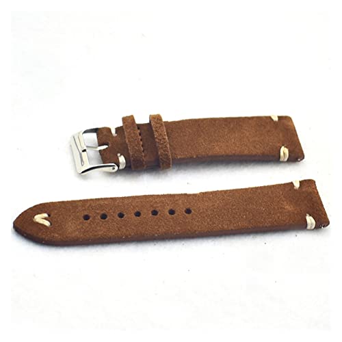 VISIYUBL Uhr Band Leder 18mm 20mm 22mm Männer Frauen Braune Uhr Strap Stahl Pin Schnalle Armband KZSD08. (Color : Brown-White Line, Size : 18mm) von VISIYUBL