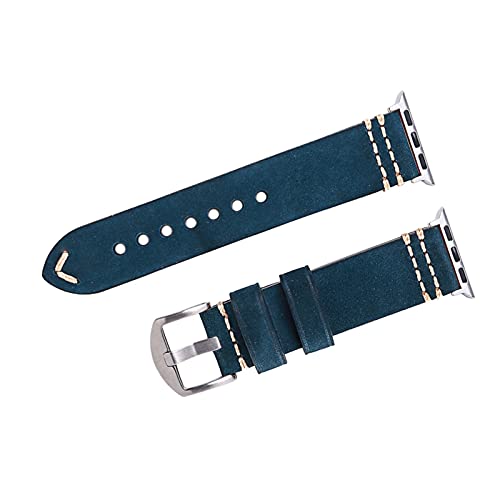 VISIYUBL Uhrband 38mm 40mm 42mm 44mm Ölwachs Lederarmband for Apple-Serie 6 5 4 3 2 1 Leder-Uhren-Zubehör aus Leder (Color : Matte blue, Size : 40mm) von VISIYUBL