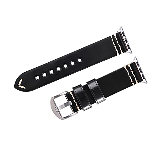 VISIYUBL Uhrband 38mm 40mm 42mm 44mm Ölwachs Lederarmband for Apple-Serie 6 5 4 3 2 1 Leder-Uhren-Zubehör aus Leder (Color : Oil wax black, Size : 38mm) von VISIYUBL