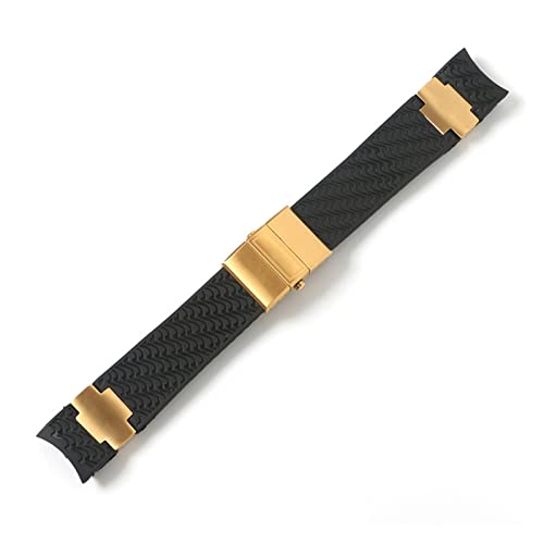 VISIYUBL Uhrband Armband Kieselgel-Uhr-Uhr-Band Fit for Ulysse Fit for Nardin TAUCHER Wasserdichte Gummi Uhr Strap Sport 22mm Mann Schwarz Blau Braun (Color : Black 1 gold, Size : 22mm strap only) von VISIYUBL