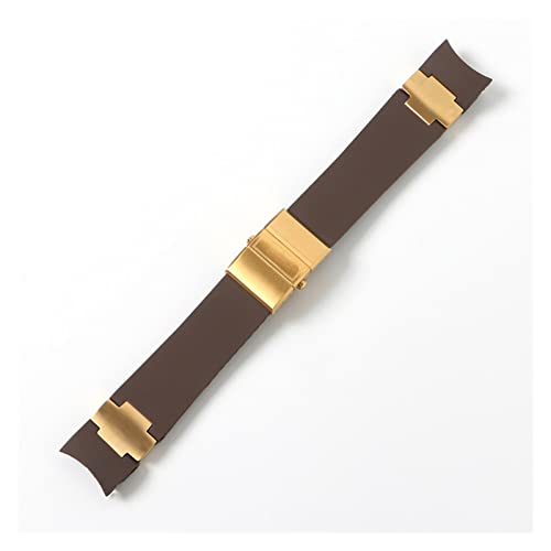 VISIYUBL Uhrband Armband Kieselgel-Uhr-Uhr-Band Fit for Ulysse Fit for Nardin TAUCHER Wasserdichte Gummi Uhr Strap Sport 22mm Mann Schwarz Blau Braun (Color : Brown gold, Size : 22mm with buckle) von VISIYUBL