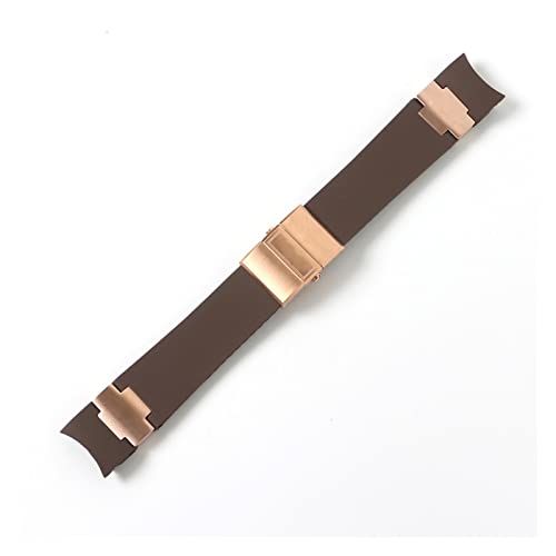 VISIYUBL Uhrband Armband Kieselgel-Uhr-Uhr-Band Fit for Ulysse Fit for Nardin TAUCHER Wasserdichte Gummi Uhr Strap Sport 22mm Mann Schwarz Blau Braun (Color : Brown rosegold, Size : 22mm with buckle von VISIYUBL