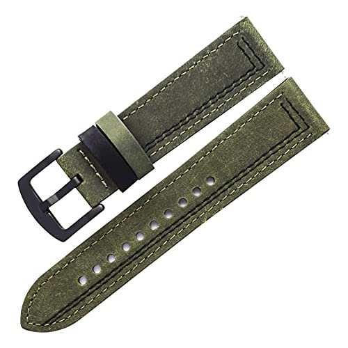 VISIYUBL Uhren Bands Armband Schnell loslassen Grün Braun Schwarz for Männer Watch Lederband 20mm 22mm Crazy Horse Leder Vintage (Color : Green, Size : 22mm) von VISIYUBL