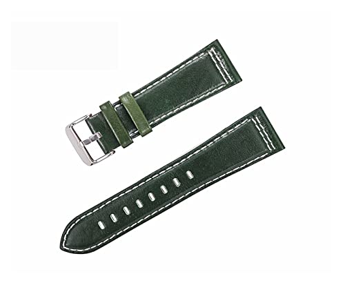 VISIYUBL Uhrenarmband Leder Frauen Männer Watch Strap 22mm 24mm Gürtel Vintage Uhr Armband Band Grün Schwarz Weiche Gurt (Color : Black green, Size : 24mm) von VISIYUBL