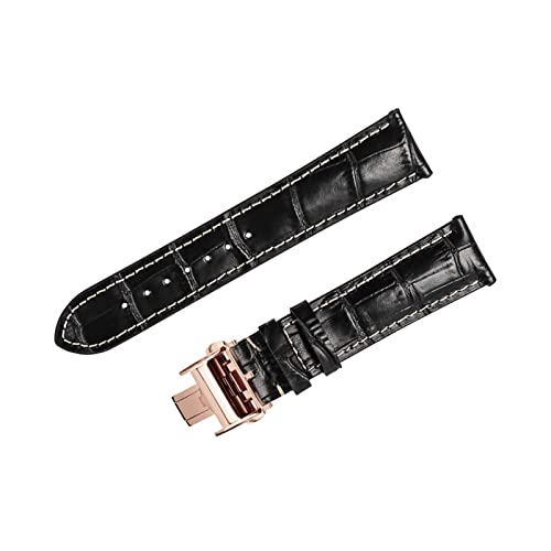 VISIYUBL Uhrenarmband fit for Langfamilie Fit for Masters Collection Business Leder Uhrenband Gürtel for Mann 20 21mm Strap Rose Gold Schmetterlingsschnalle (Color : Black with Rose Gold, Size : 20m von VISIYUBL