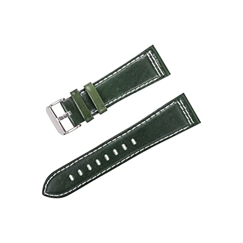 VISIYUBL Uhrenbänder Leder Frauen Männer Uhrenarmband 22mm 24mm Gürtel Vintage Uhr Armbandband Grün Schwarz Weiche Gurt (Color : Black green, Size : 22mm) von VISIYUBL