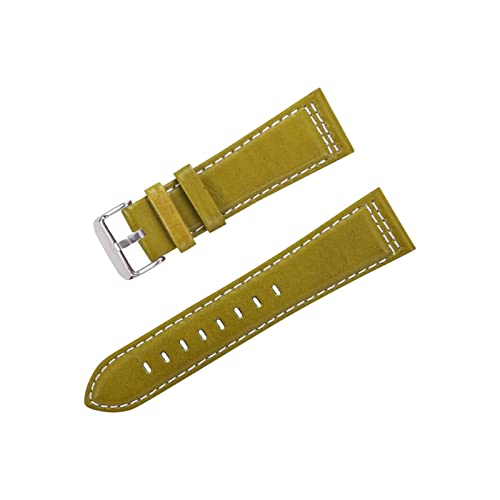 VISIYUBL Uhrenbänder Leder Frauen Männer Uhrenarmband 22mm 24mm Gürtel Vintage Uhr Armbandband Grün Schwarz Weiche Gurt (Color : Olive green, Size : 22mm) von VISIYUBL