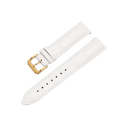 VISIYUBL Universal Ersatz Lederarmband Leder Armband for Männer Frauen 12mm 14mm 16mm 18mm 19mm 20mm 21mm 22mm Uhr Uhr Band (Color : Gold-White, Size : 18mm) von VISIYUBL