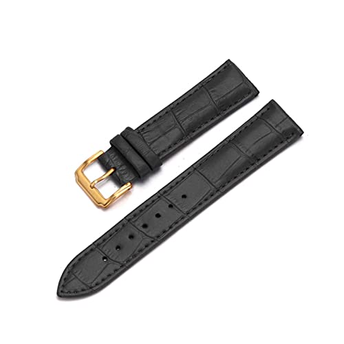 VISIYUBL Universal Ersatz Lederarmband Leder Armband for Männer Frauen 12mm 14mm 16mm 18mm 19mm 20mm 21mm 22mm Uhr Uhr Band (Color : Gold-black, Size : 16mm) von VISIYUBL