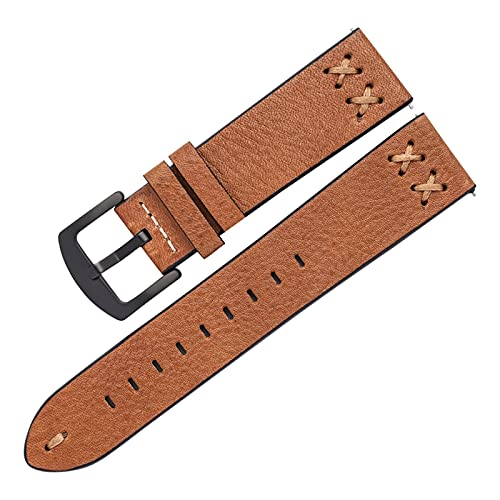 VISIYUBL Vintage Armbanduhrband luxuriöse handgemachte Nähte Lederarmbänder 20mm 22mm mit Edelstahlschnalle (Color : Yellow brown, Size : 22mm) von VISIYUBL