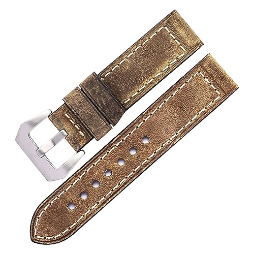 VISIYUBL Vintage Leder Armband Armband Handgemachte Männer Uhrenband 22mm 24mm Riemen Fit for Galaxieuhr 46mm / Fit for Zahnrad S3 (Color : Olive, Size : 24mm) von VISIYUBL