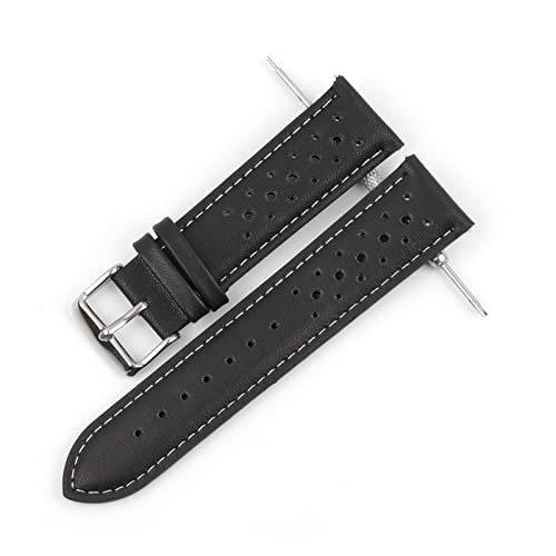 VISIYUBL Vintage Leder Uhrenarmband-Träger 18mm 20mm 22mm 24mm Schwarz Armbänder Ersatzzubehör (Color : Black-white line, Size : 20mm) von VISIYUBL