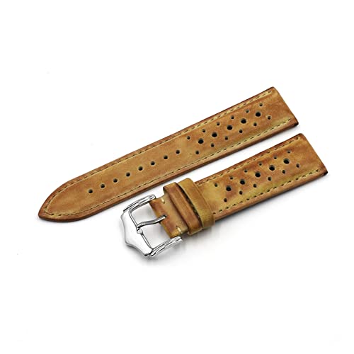 VISIYUBL Vintage Lederarmbanduhrband 20mm 22mm 24mm poröser atmungsaktiver handgemachter Nähmatchstrap for jedes Uhren-Zubehör (Color : A yellow, Size : 24mm) von VISIYUBL