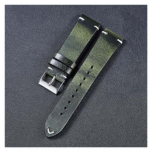 VISIYUBL Vintage Öl Wachs Leder Uhrenarmband 20mm 22mm Handgemachte Nähte Leder Uhrenarmband for Männer Handgelenk Armband Uhrband (Color : Green, Size : 22mm) von VISIYUBL